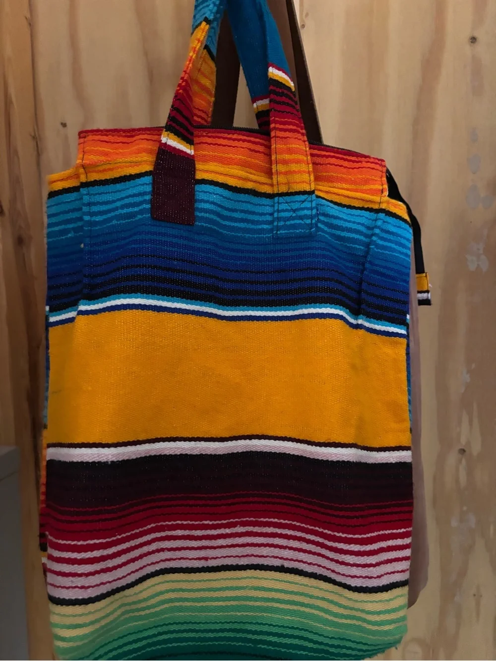 Striped Multi-Color Canvas Tote Bag - Yellow, Blue, Red, Green